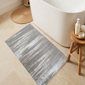 Alfombra de Baño Rectangular Jodie 70x120cm Color Crudo, de Algodón Reciclado con Patrón Abstracto Jacquard, Hecha en Turquía - Product Image 1