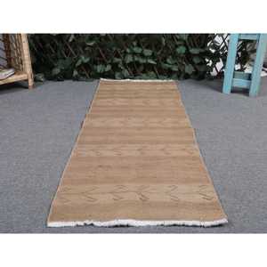Tapis Kilim turc vintage 1,5x4,1 pi (47x126 cm), tapis en laine marron camouflage - Product Image 4