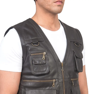 Modèle personnalisé Gilet en cuir pour motocyclette pour hommes/OEM ODM Services Gilet en cuir pour hommes - Product Image 5