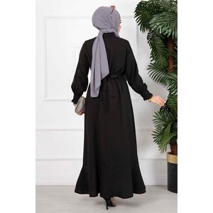 Vestido largo negro elegante con detalle de volantes, conjunto Khimar tradicional de lujo para niños y niñas, vestido Hijab de tela de algodón de verano - Product Image 2
