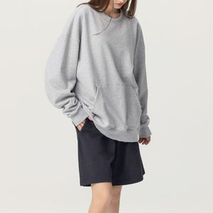 Custom <b>Women's</b> Heavyweight Fleece <b>Sweatshirt</b> 420G Round Neck Distressed Pullover with Pocket OEM ODM Wholesale Supplier - Product Image 4