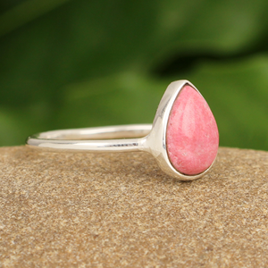 7x10mm Fine 925 Sterling Silver Bezel <b>Set</b> Pear-Shaped Natural Pink Thulite Gemstone Minimalist Dainty Engagement <b>Ring</b> <b>for</b> <b>Women</b> - Product Image 6