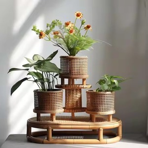 Bandejas de sauce y ratán tejidas a mano, bandejas de pan y fruta, bandejas portátiles de doble oreja de estilo japonés - Product Image 2