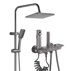 <span class=keywords><strong>Colonne</strong></span> <span class=keywords><strong>de</strong></span> Douche Pluie en Aluminium et Acier Inoxydable <span class=keywords><strong>Gris</strong></span>, Mitigeur Robinet Chromé, Ensemble <span class=keywords><strong>de</strong></span> <span class=keywords><strong>Salle</strong></span> <span class=keywords><strong>de</strong></span> <span class=keywords><strong>Bain</strong></span> Clavier Piano, Jets <span class=keywords><strong>de</strong></span> Massage, Valve Céramique - Product Image 1