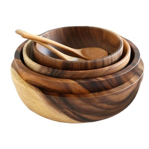 Grand bol à fruits en bois d'acacia rustique et écologique pour la présentation sur table et le service de collations Ustensiles de cuisine décoratifs pour la salle à manger - Product Image 5