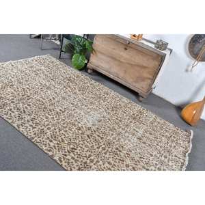Tapis turc vintage de 4,9x7.9 pieds, tapis en laine tissé plat marron beige avec motif patchwork pour décorations de salon - Product Image 4
