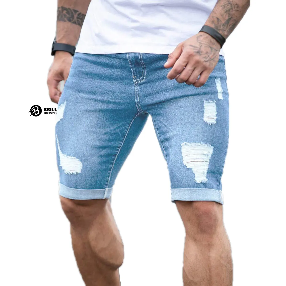 Người đàn ông denim jeans đau khổ thể thao quần short \ bán buôn Trọng lượng nhẹ mặc giản dị bóng rổ mặc giản dị Quần short denim