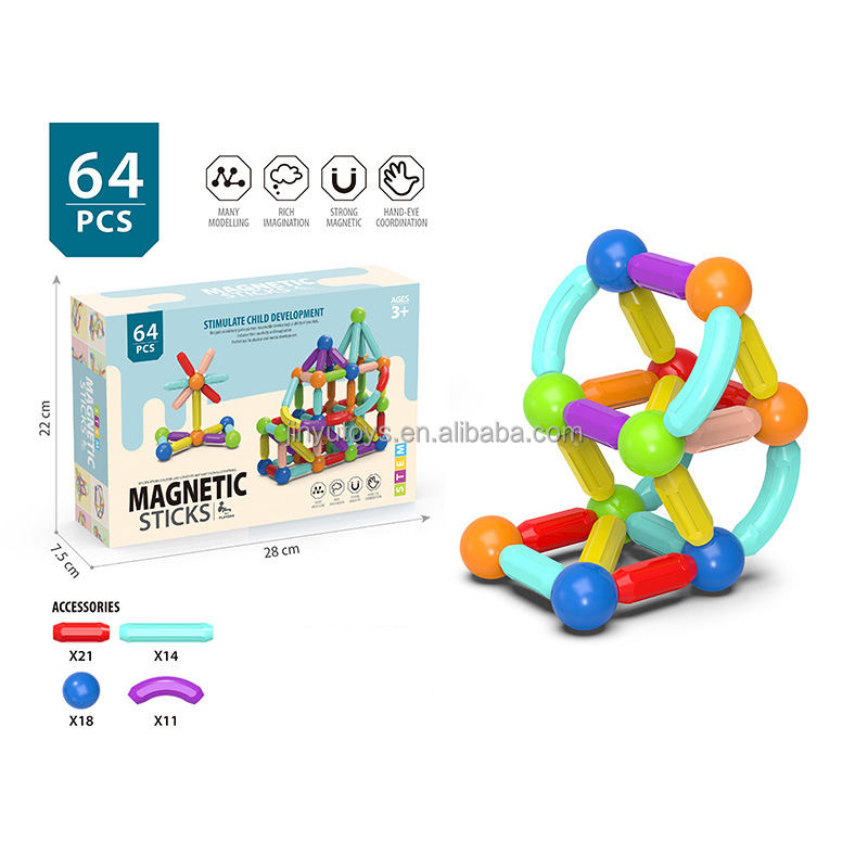 Juego de bolas y varillas magnéticas de 64 piezas al por mayor