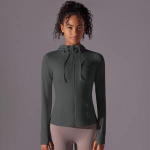 Chaqueta de entrenamiento de manga larga para gimnasio de nailon/algodón ligera personalizada para mujer, patrón sólido transpirable con cremallera, 1 pieza - Product Image 5