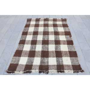 พรมตุรกีขนาด 6.1x8.2 ฟุต, พรมคิลิม, พรมลายต้นไม้สีน้ำตาลทำจากขนสัตว์ - Product Image 1