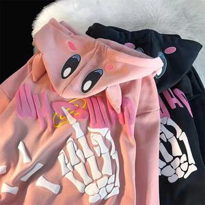 American Fashion Trend 3D Zipper Knitted Acid Wash Sudadera con capucha de invierno Mujer Street Y2K New Joker Fleece Sudadera Pareja Casual - Product Image 3