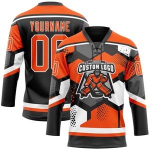 Maillot de hockey sur glace unisexe à col en dentelle pour équipes adultes, 100% polyester, séchage rapide et antibactérien, nom d'équipe personnalisé - Product Image 4