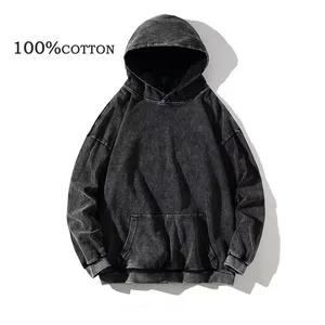 Fabricants de vêtements personnalisés sans ficelle fermeture éclair lavage à l'acide Streetwear Vintage sweat à capuche lourd décontracté - Product Image 1