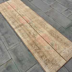 Turkish Vintage Rug, 2.3x7.5 ft <b>Runner</b> Rug, Brown <b>Red</b> Solid Wool Rug - Product Image 4