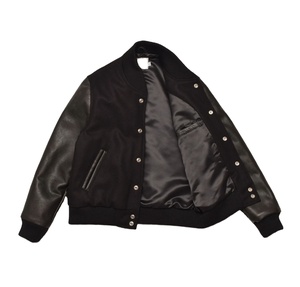 แจ็คเก็ตบอมเบอร์ผ้าขนสัตว์แขนเสื้อหนังแท้แจ็คเก็ตคอลเลตเทอร์แมนขายส่ง - Product Image 2