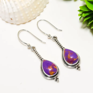 Pendientes de lágrima de Plata de Ley 925 hechos a mano, precio barato, piedras preciosas, cobre, púrpura, turquesa, Pendientes colgantes de moda al por mayor - Product Image 2