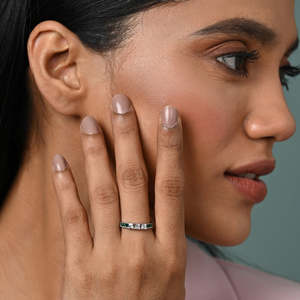 NOVAMART Fine 925 Sterling <b>Silver</b> <b>Adjustable</b> Vera Minimal Green <b>Ring</b> with Princess Cut Natural Diamond Rhodium Plated Stone Whol - Product Image 3