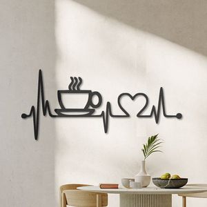 Arte de pared de hierro de diseño moderno con acabado recubierto de negro ideal para una decoración elegante del hogar - Product Image 1