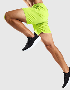 <b>Mens</b> Workout <b>Shorts</b> in Neon Green <b>with</b> Quick Dry Fabric <b>Zip</b> <b>Pockets</b> and 4 Way Stretch for Running Training and Sports - Product Image 4