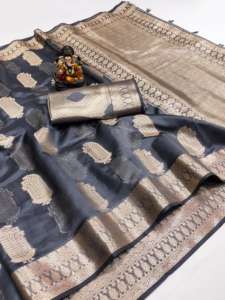 Hermoso Sari de seda Banarasi de organza suave con colores únicos para la colección de fiesta tradicional - Product Image 5