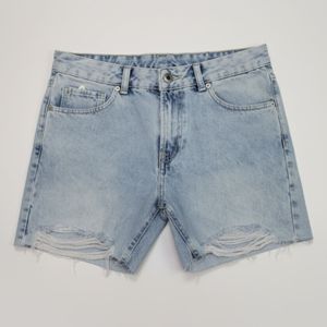 Shorts en jean déchiré taille haute pour femme, prêts à être expédiés, délavage clair - Product Image 1
