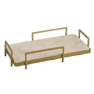 Bandeja de servicio de mármol hecha a mano al por mayor con mango de metal Bandeja de desayuno sostenible Diseño creativo MOQ bajo - Product Image 1