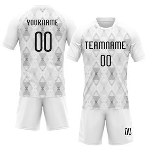 Kit de volley-ball au prix d'usine, uniforme de volley-ball personnalisé blanc et noir à motifs géométriques, sublimation, vêtements de sport extensibles pour hommes - Product Image 1