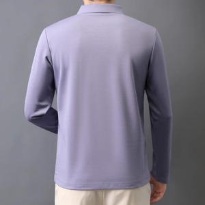 Polo de manga larga cepillado interior para hombre, nueva camiseta de golf de otoño, artículos de lujo, Top informal de negocios de talla grande de lana de seda de morera - Product Image 4