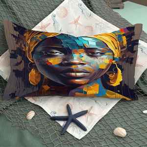 Coussin imprimé femme africaine jaune, coussin de décoration moderne pour chambre à coucher, 20"x36" ou 50x90 cm - Product Image 4