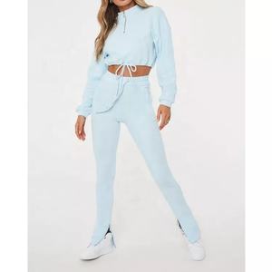 2023 nueva llegada Logo personalizado mujeres algodón polar Yoga sudadera entrenamiento deportes recortada cremallera sudadera conjunto para mujeres - Product Image 2