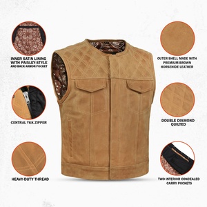 เสื้อกั๊กหนังแท้ราคาส่งใหม่ คุณภาพเยี่ยม เสื้อกั๊กนักขี่มอเตอร์ไซค์สุดเท่ เสื้อกั๊กหนังสำหรับผู้ชาย - Product Image 4