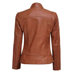 TESSUTO-Chaqueta de moto acolchada de cuero genuino para mujer, Estilo Vintage, ecológica e impermeable - Product Image 5