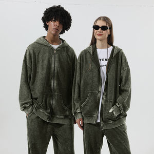 Sweat à capuche bouffant vintage 100% coton Street Wash Zipper Prewrap tricoté anti-rétrécissement anti-rides conception d'impression durable hiver - Product Image 3