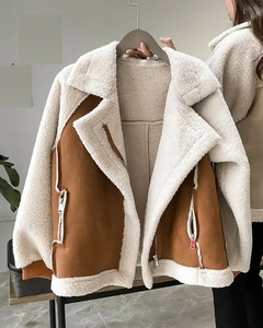 Manteaux d'hiver pour femmes 2024 nouveau décontracté ample Patchwork vêtements d'extérieur Vintage poches courtes veste en cheveux d'agneau pour les femmes - Product Image 1