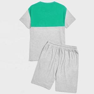 Ensembles de shorts pour hommes avec logo personnalisé t-shirts et shorts survêtement en coton tricoté style de la rue vêtements d'été contrastés ensembles pour hommes - Product Image 2