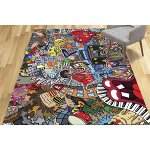 Alfombra Decorativa con Diseño de Grafiti Colorido: Alfombra de Arte Moderno, Alfombra Estampada, Alfombra de Chenilla - Product Image 4