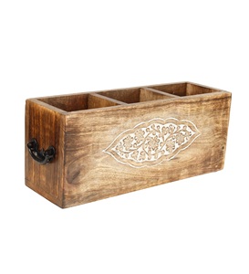 ของขวัญวันแม่ที่วางเครื่องใช้ในครัวทำจากไม้แกะสลักด้วยมือพร้อมช่องใส่อุปกรณ์ไม้3ช่องสำหรับจัดช้อนส้อมผ้าเช็ดปาก - Product Image 1