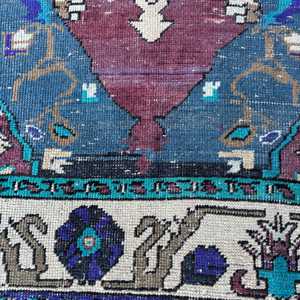 Alfombra Turca de 1.6x4.3 pies, Alfombra, Alfombra Azul con Diseño Floral de Lana - Product Image 5