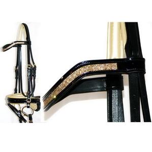 Horse5 Row Tiny TOPAZ Crystal Bling PEARL GOLD PIPING Comfort Bridle BRILLANT - Product Image 1