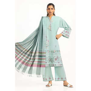 Dupatta en mousseline vert marin pour femme, tissu teint en fil, pour usage quotidien - Product Image 3