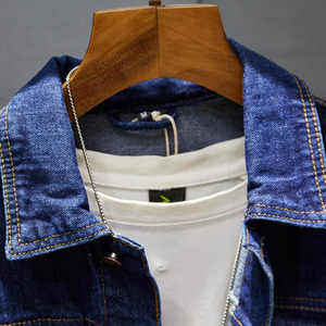 Nueva chaqueta vaquera clásica de otoño para hombre, abrigo vaquero ajustado de un solo pecho, chaqueta vaquera de color sólido para motocicleta - Product Image 3