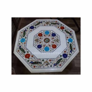 Octagonal Shape Beautiful Handmade White Marble Inlay Table <b>Top</b> With <b>Heart</b> Shape Design For Indian Manufacturer Table <b>Top</b> - Product Image 4