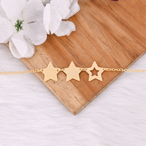 Collier simple en laiton, forme d'étoile, style bohème, plaqué or, collier en laiton pour femmes, collier en chaîne artisanal en laiton - Product Image 6