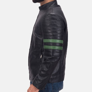 Chaqueta de motorista negra con cremallera Ykk de piel de oveja auténtica para hombre con forro acolchado, cuello levantado, bolsillos delanteros con logotipo - Product Image 3