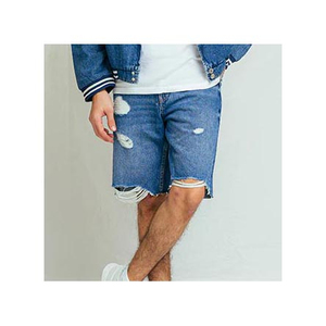 Short en jean vieilli pour hommes OEM Pakistan Fabricant Fournisseurs de gros Short en jean bleu déchiré sur mesure respectueux de l'environnement - Product Image 5
