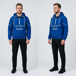 <b>Men</b> Blue Hooded Windbreaker <b>Jacket</b> Half Zip Lightweight Outdoor Sports Running Hiking Casual <b>Pullover</b> <b>Jacket</b> - Product Image 3