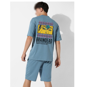 T-shirt et short surdimensionnés imprimés bleus Tarif de gros avec son propre design Meilleur vendeur Ensemble de t-shirt de style unique - Product Image 4