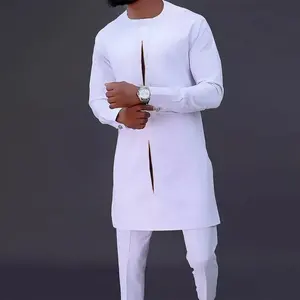 Costume de mariage 2 pièces long pour homme, style Dashiki, veste à simple boutonnage pour le marié et autres événements formels, commande minimum 3 pièces - Product Image 1