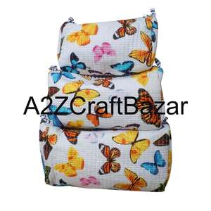 Pochette à maquillage pour femme, grande capacité, en coton vintage, légère, douce, avec fermeture éclair, écologique, réutilisable, style indien matelassé - Product Image 1