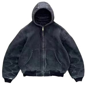 Qualité personnalisée Vintage surdimensionné en détresse sweat cordon acide lavé à capuche à capuche fermeture éclair Denim soleil délavé veste à capuche - Product Image 3
